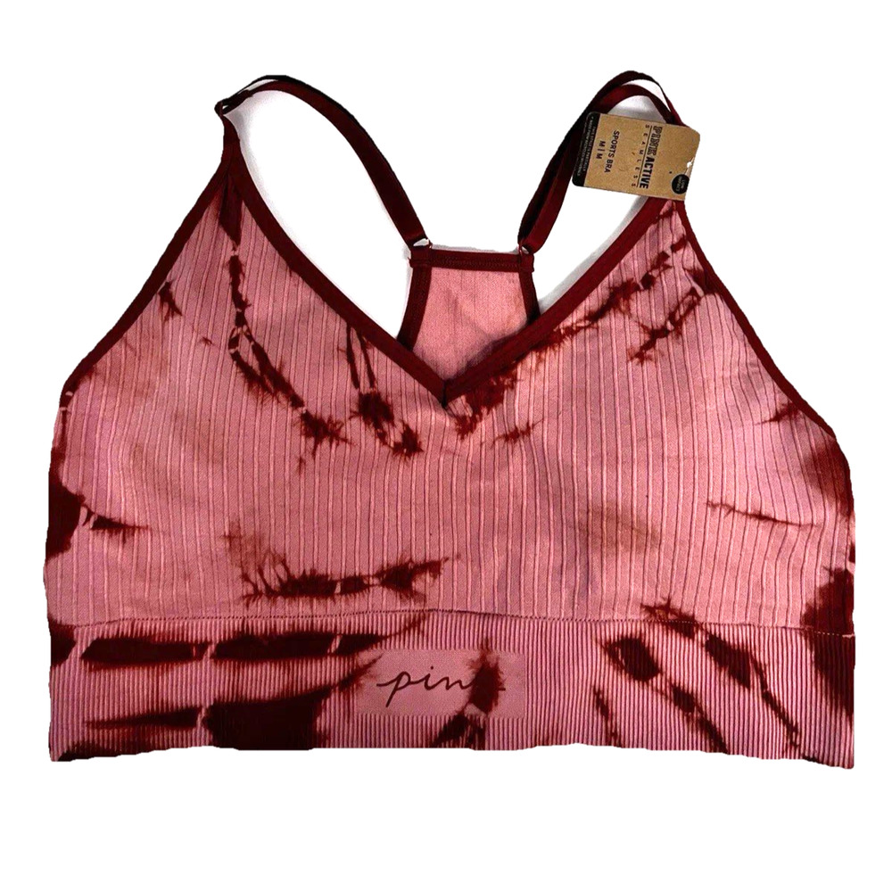 Victoria's Secret Pink Tie-Dye Ribbed Sports Bra - Pink & Maroon - Picture 3 of 11